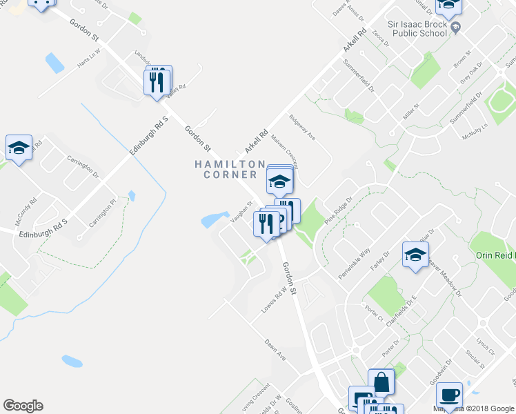 map of restaurants, bars, coffee shops, grocery stores, and more near 1407 Gordon Street in Guelph