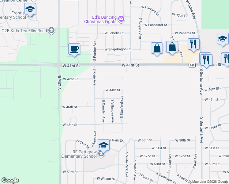 map of restaurants, bars, coffee shops, grocery stores, and more near 7905 West 44th Street in Sioux Falls
