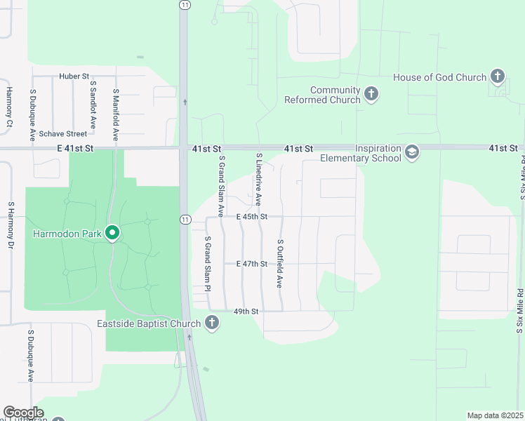 map of restaurants, bars, coffee shops, grocery stores, and more near 6500 East 45th Street in Sioux Falls