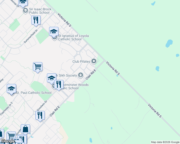 map of restaurants, bars, coffee shops, grocery stores, and more near 44 Arlington Crescent in Guelph
