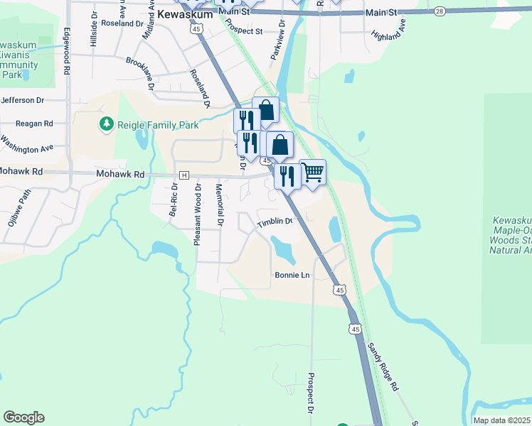 map of restaurants, bars, coffee shops, grocery stores, and more near 112 Timblin Drive in Kewaskum