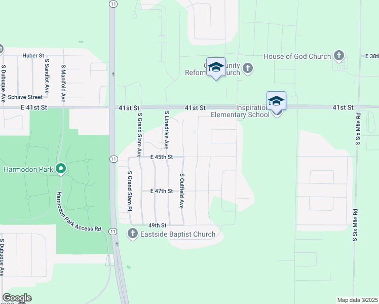 map of restaurants, bars, coffee shops, grocery stores, and more near 6610 East 45th Street in Sioux Falls