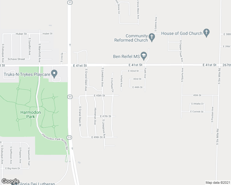 map of restaurants, bars, coffee shops, grocery stores, and more near 6610 East 45th Street in Sioux Falls