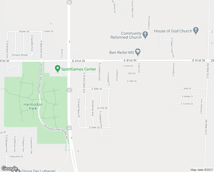 map of restaurants, bars, coffee shops, grocery stores, and more near 6506 East 45th Street in Sioux Falls
