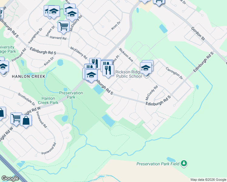 map of restaurants, bars, coffee shops, grocery stores, and more near 66 Rodgers Road in Guelph