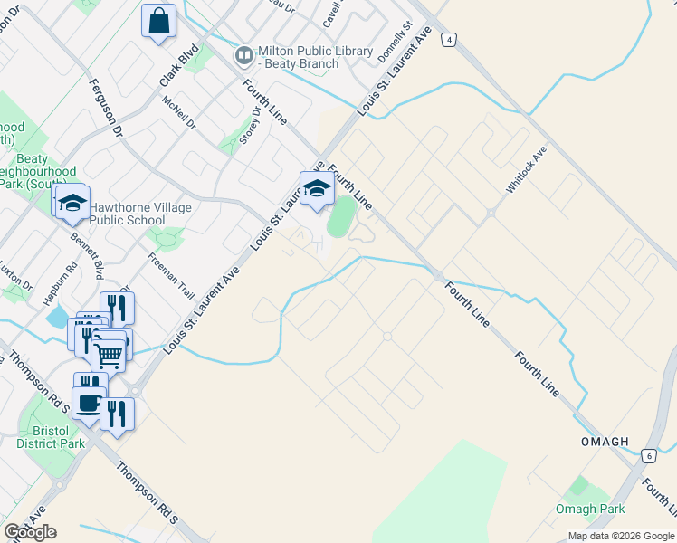 map of restaurants, bars, coffee shops, grocery stores, and more near 1217 Ferguson Drive in Milton