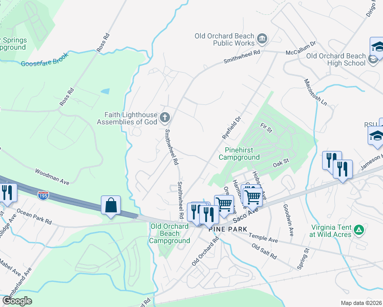 map of restaurants, bars, coffee shops, grocery stores, and more near 11 Pine Cone Drive in Old Orchard Beach