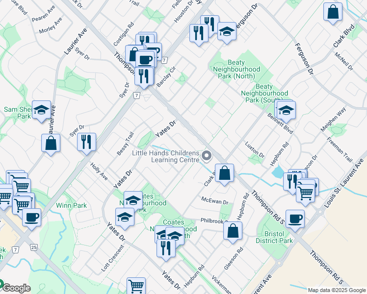 map of restaurants, bars, coffee shops, grocery stores, and more near 739 Maddocks Trail in Milton