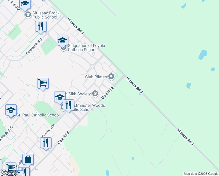 map of restaurants, bars, coffee shops, grocery stores, and more near 44 Arlington Crescent in Guelph