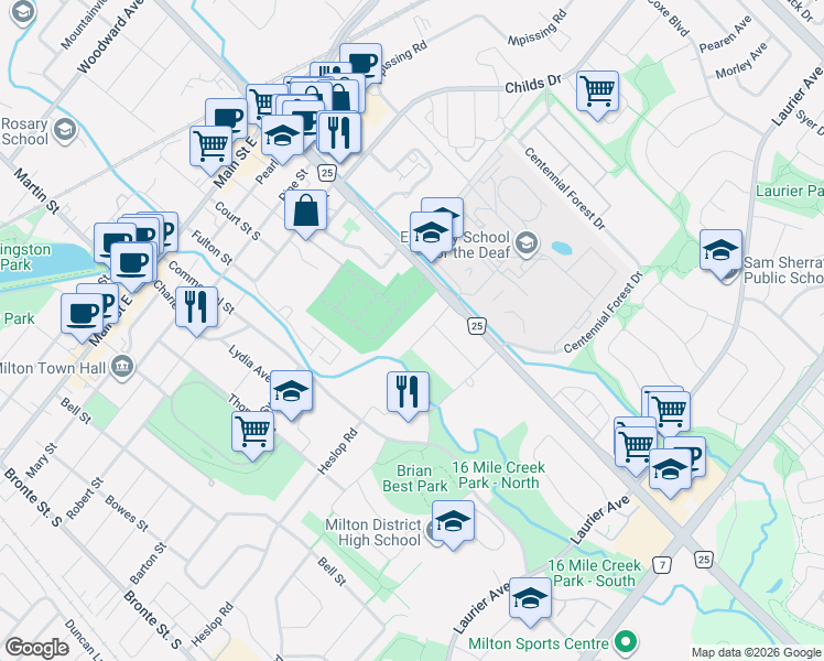 map of restaurants, bars, coffee shops, grocery stores, and more near 403 Donald Campbell Avenue in Milton