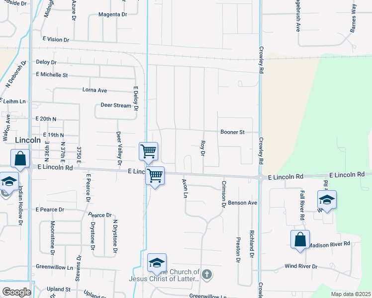 map of restaurants, bars, coffee shops, grocery stores, and more near 4200 Roy Drive in Idaho Falls