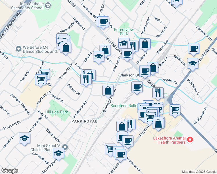 map of restaurants, bars, coffee shops, grocery stores, and more near 2236 Wiseman Court in Mississauga