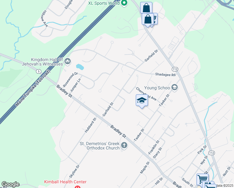 map of restaurants, bars, coffee shops, grocery stores, and more near 18A Garfield Street in Saco