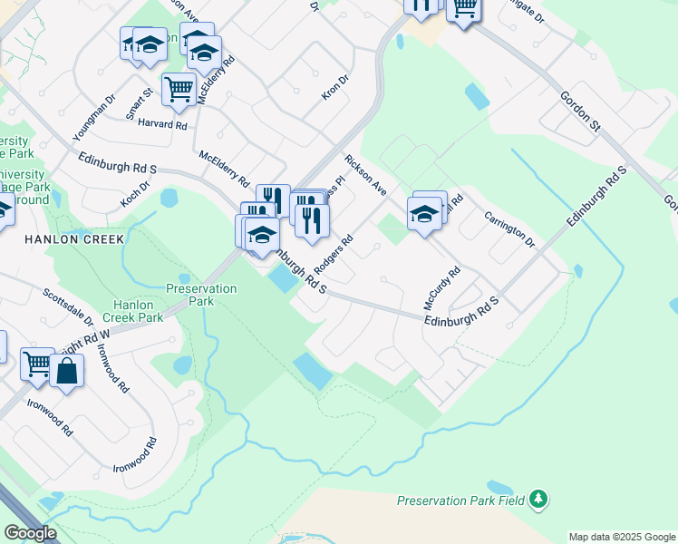 map of restaurants, bars, coffee shops, grocery stores, and more near 137 Rodgers Road in Guelph