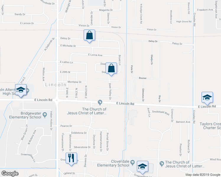 map of restaurants, bars, coffee shops, grocery stores, and more near 1872 Deer Valley Drive in Idaho Falls