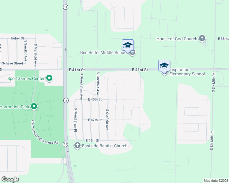 map of restaurants, bars, coffee shops, grocery stores, and more near 6610 East 45th Street in Sioux Falls