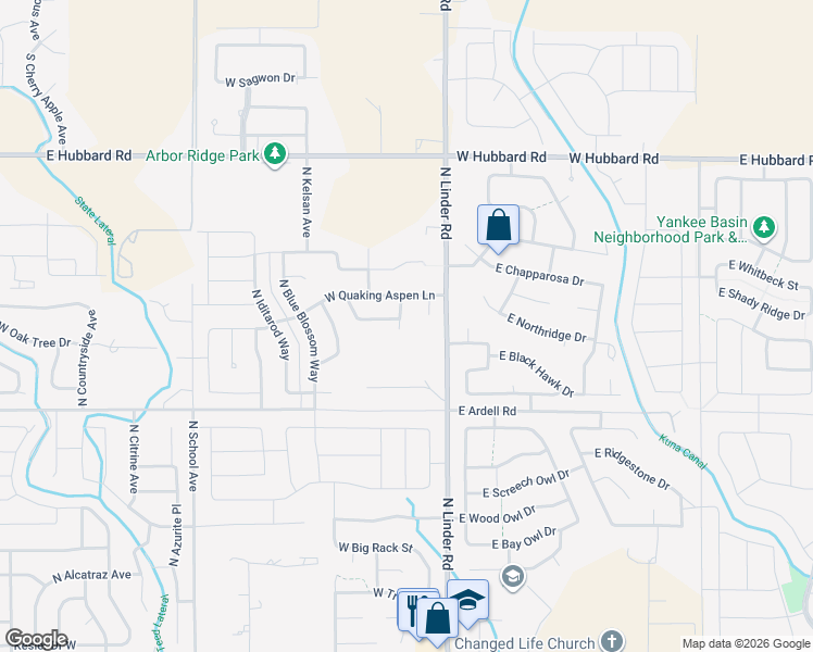 map of restaurants, bars, coffee shops, grocery stores, and more near 2280 North Mountain Ash Avenue in Kuna