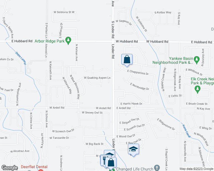 map of restaurants, bars, coffee shops, grocery stores, and more near 2373 North Buzz Saw Circle in Kuna