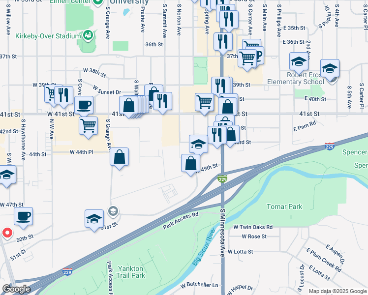 map of restaurants, bars, coffee shops, grocery stores, and more near 3530 South Norton Avenue in Sioux Falls