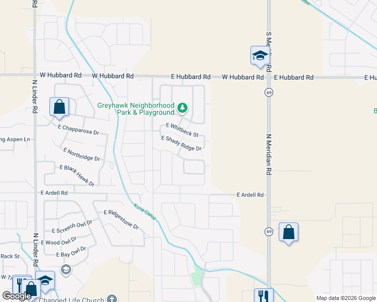 map of restaurants, bars, coffee shops, grocery stores, and more near 1209 East Whitbeck Drive in Kuna