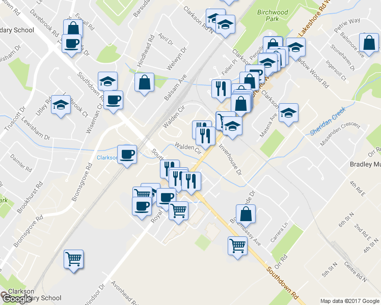 map of restaurants, bars, coffee shops, grocery stores, and more near 1400 Walden Circle in Mississauga