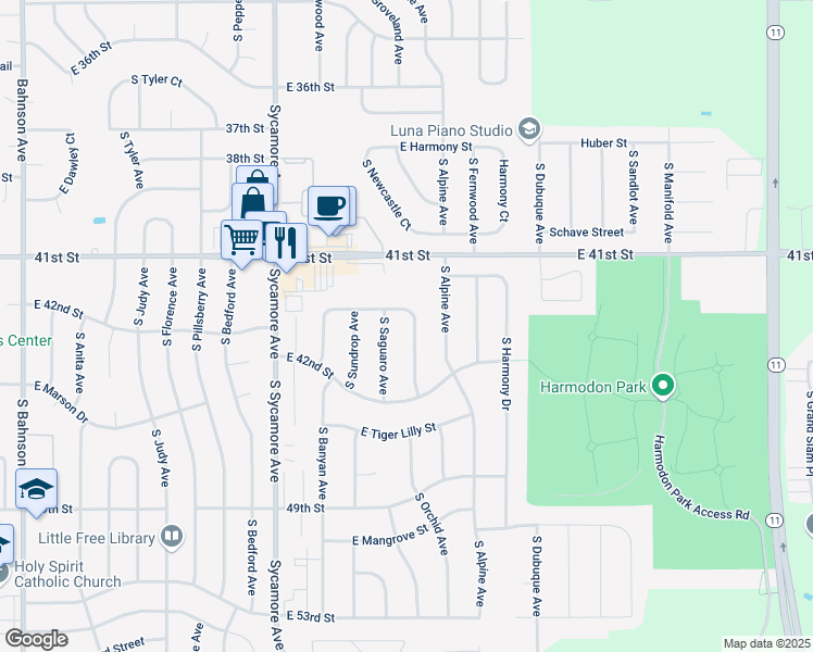 map of restaurants, bars, coffee shops, grocery stores, and more near 3201-3299 South Moonflower Avenue in Sioux Falls