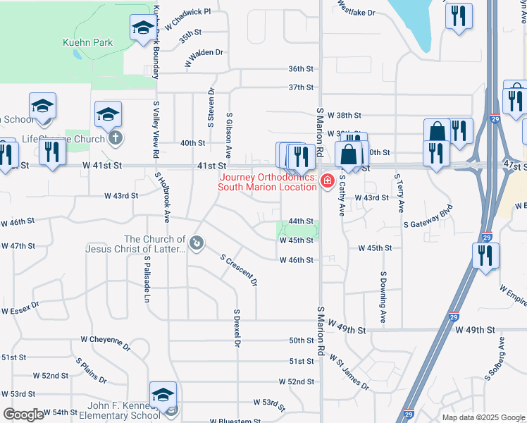 map of restaurants, bars, coffee shops, grocery stores, and more near in Sioux Falls