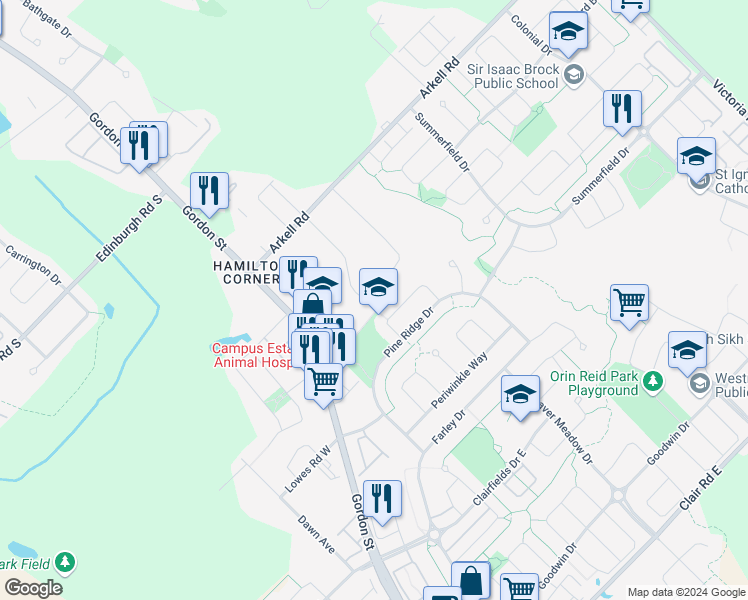 map of restaurants, bars, coffee shops, grocery stores, and more near 44 Ridgeway Avenue in Guelph