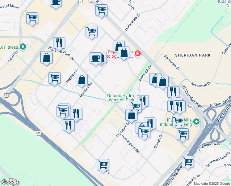 map of restaurants, bars, coffee shops, grocery stores, and more near 2291 Winston Park Drive in Oakville
