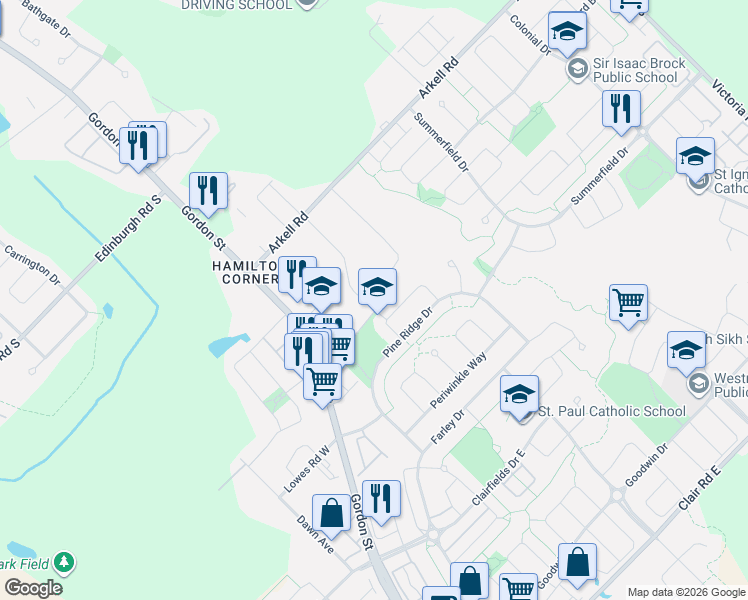 map of restaurants, bars, coffee shops, grocery stores, and more near 41 Ridgeway Avenue in Guelph