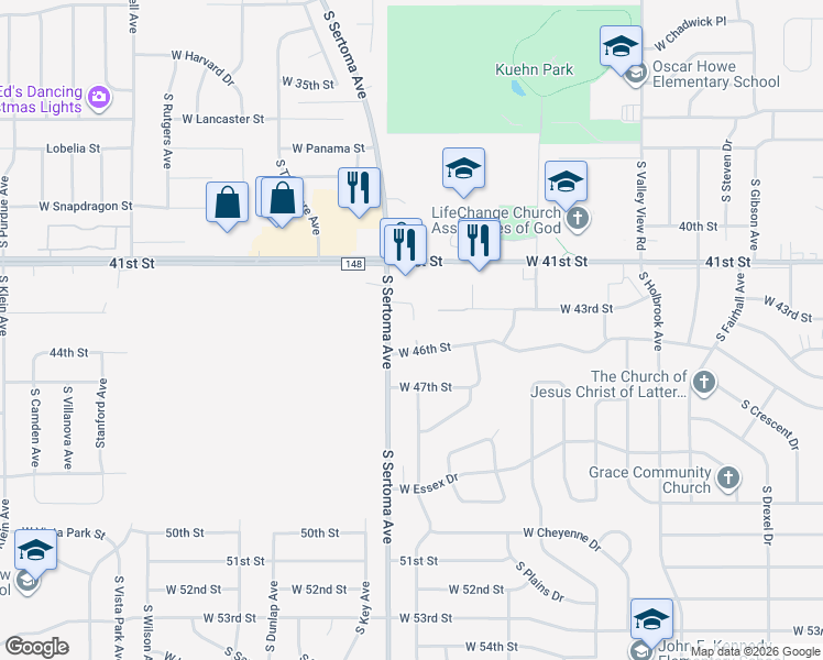 map of restaurants, bars, coffee shops, grocery stores, and more near 3506 South Sertoma Avenue in Sioux Falls