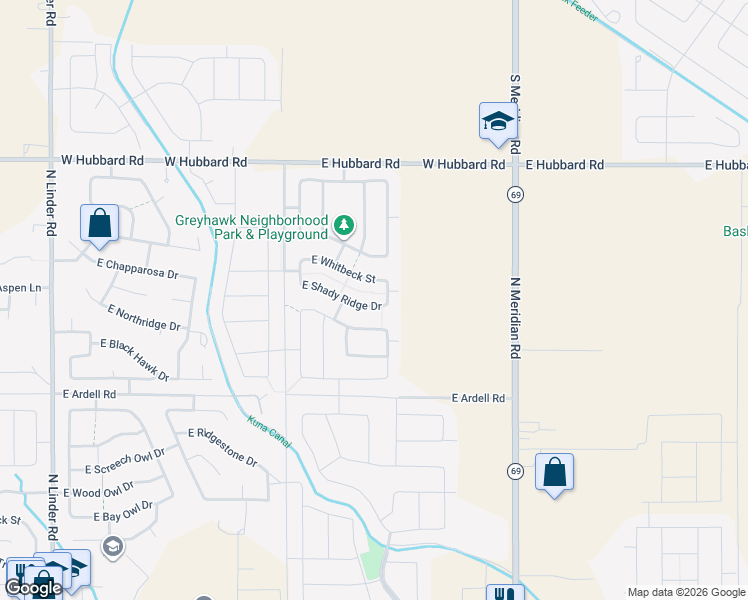 map of restaurants, bars, coffee shops, grocery stores, and more near 1209 East Whitbeck Drive in Kuna