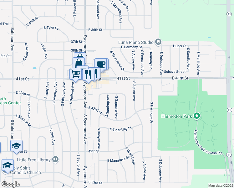 map of restaurants, bars, coffee shops, grocery stores, and more near 3201 South Moonflower Avenue in Sioux Falls