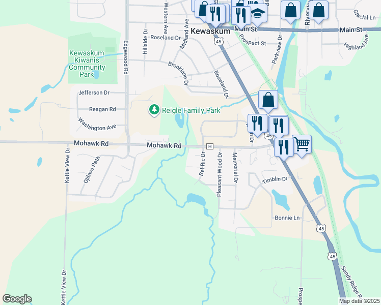 map of restaurants, bars, coffee shops, grocery stores, and more near 821 Bel-Ric Drive in Kewaskum