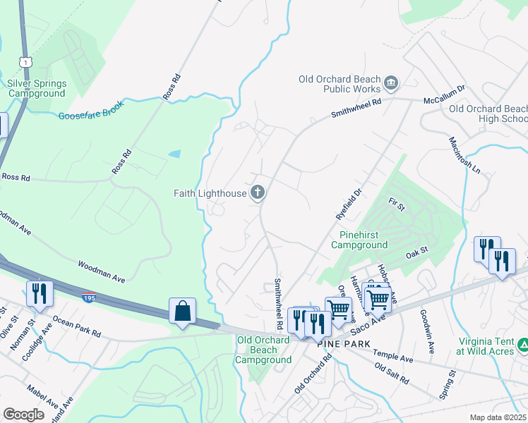 map of restaurants, bars, coffee shops, grocery stores, and more near 34 Smithwheel Road in Old Orchard Beach