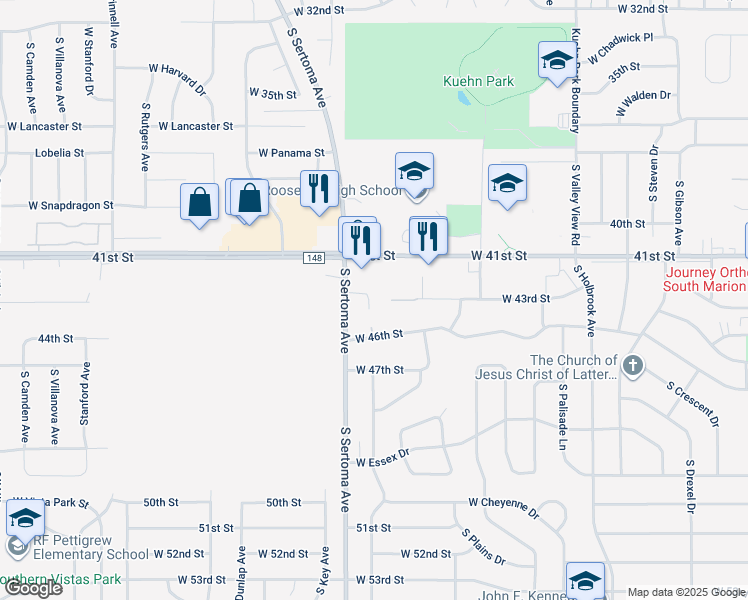 map of restaurants, bars, coffee shops, grocery stores, and more near 3506 South Sertoma Avenue in Sioux Falls