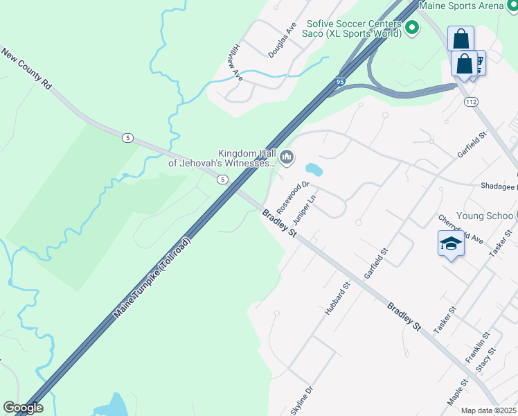 map of restaurants, bars, coffee shops, grocery stores, and more near 340 Bradley Street in Saco