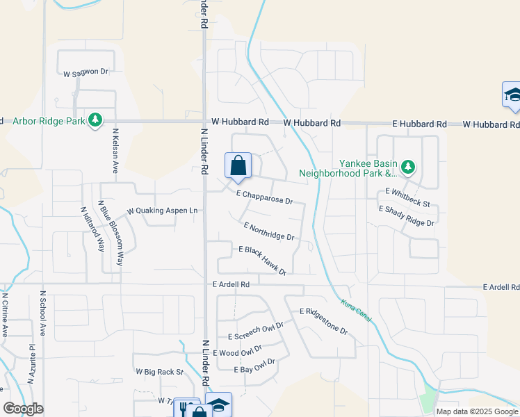 map of restaurants, bars, coffee shops, grocery stores, and more near 322 East Jamestowne Court in Kuna