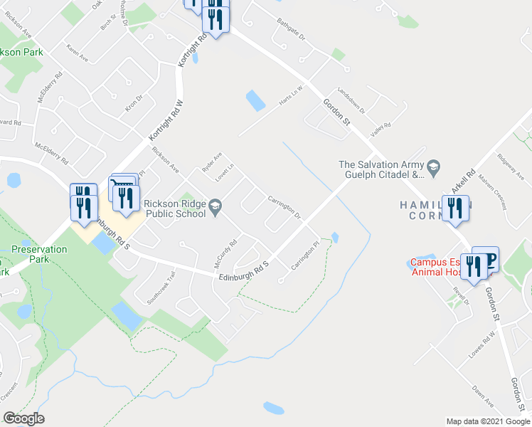 map of restaurants, bars, coffee shops, grocery stores, and more near 17 Truesdale Crescent in Guelph