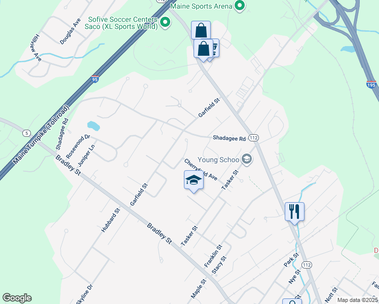 map of restaurants, bars, coffee shops, grocery stores, and more near 4 Pilgrim Lane in Saco