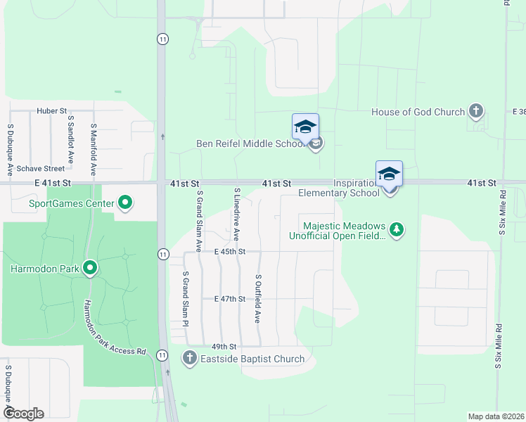 map of restaurants, bars, coffee shops, grocery stores, and more near 6401 East 41st Street in Sioux Falls