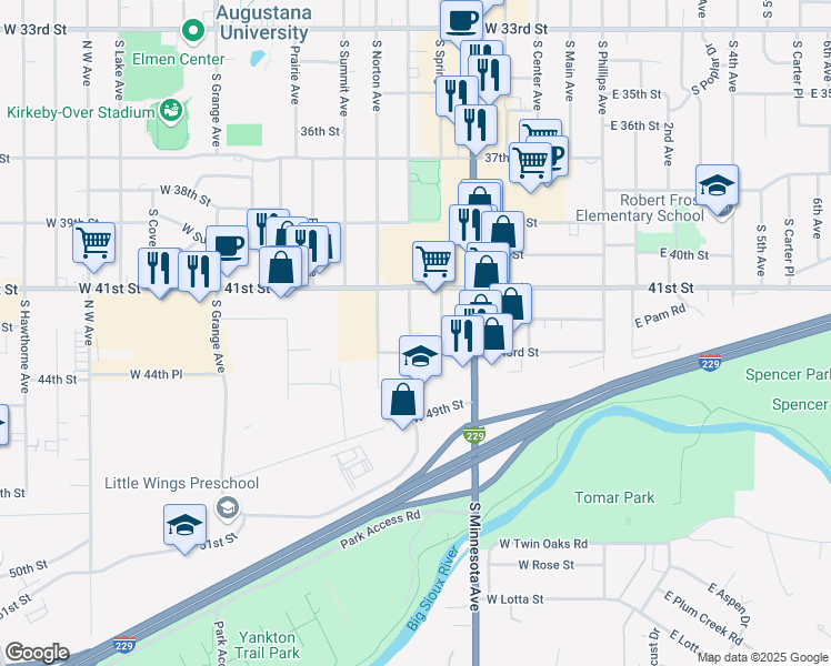 map of restaurants, bars, coffee shops, grocery stores, and more near 3400 South Duluth Avenue in Sioux Falls
