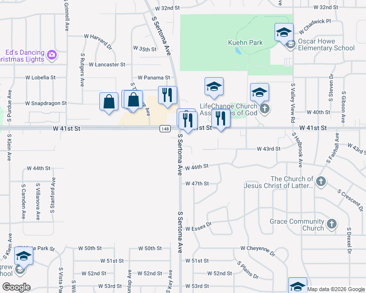map of restaurants, bars, coffee shops, grocery stores, and more near 3510 South Sertoma Avenue in Sioux Falls