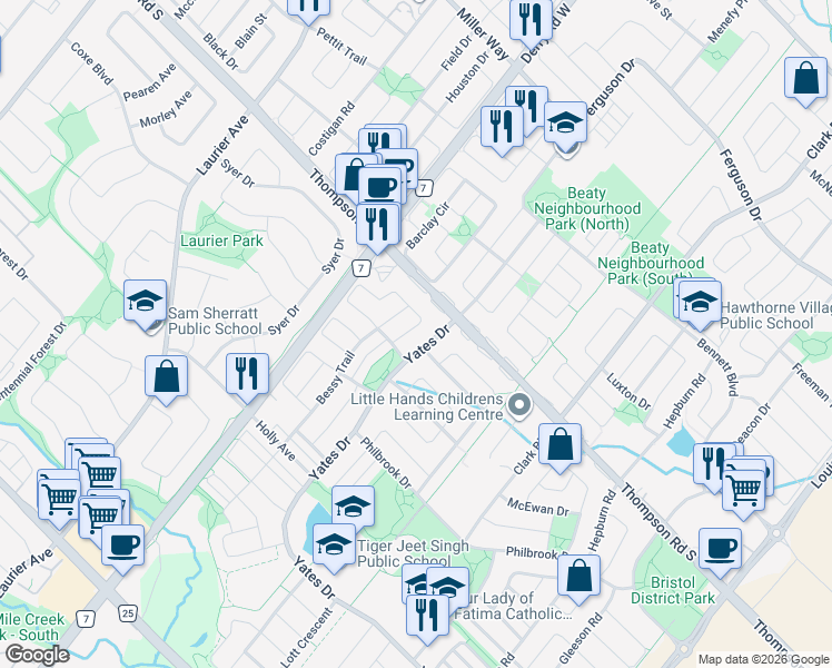 map of restaurants, bars, coffee shops, grocery stores, and more near 712 Hood Terrace in Milton