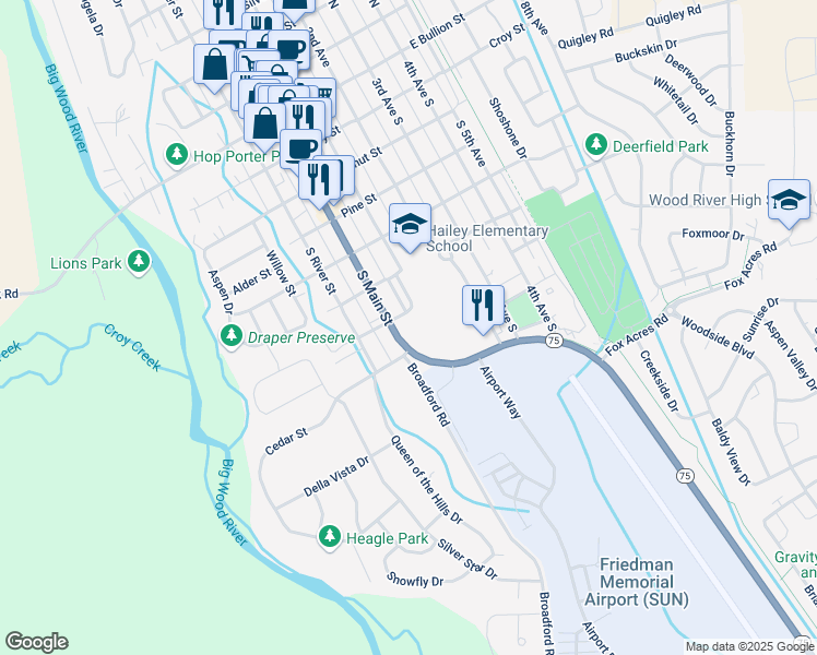 map of restaurants, bars, coffee shops, grocery stores, and more near 706-710 S Main St in Hailey
