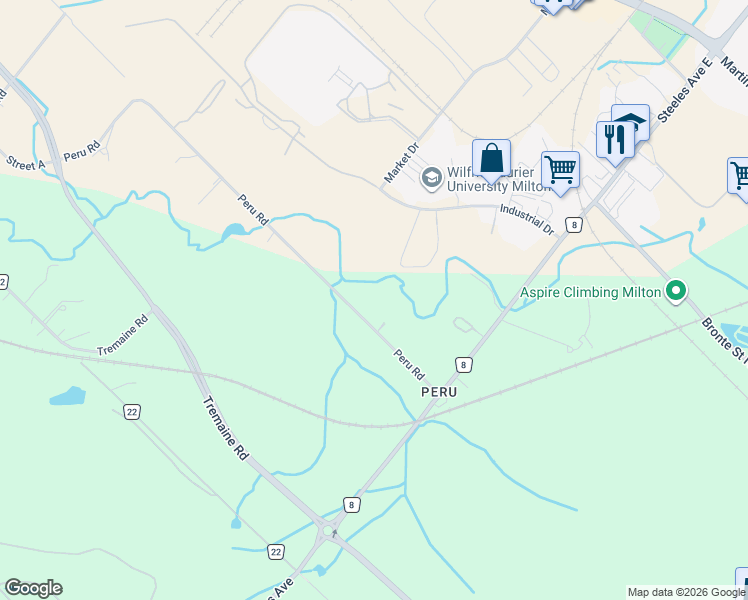 map of restaurants, bars, coffee shops, grocery stores, and more near 25 Peru Road in Milton
