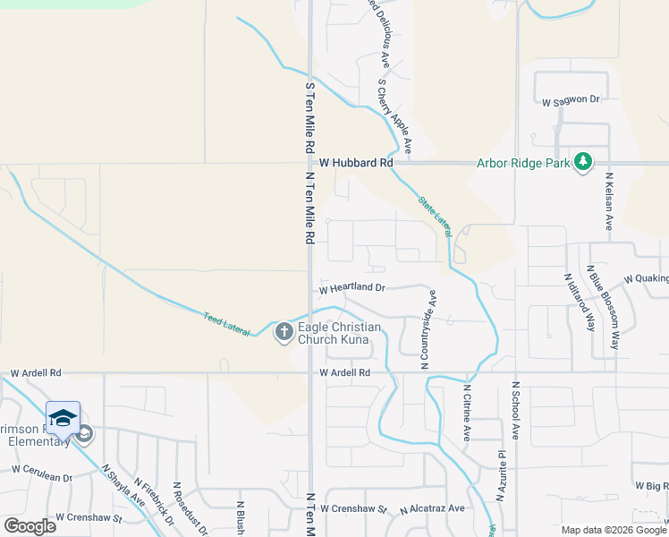 map of restaurants, bars, coffee shops, grocery stores, and more near 1534 West Heartland Drive in Kuna