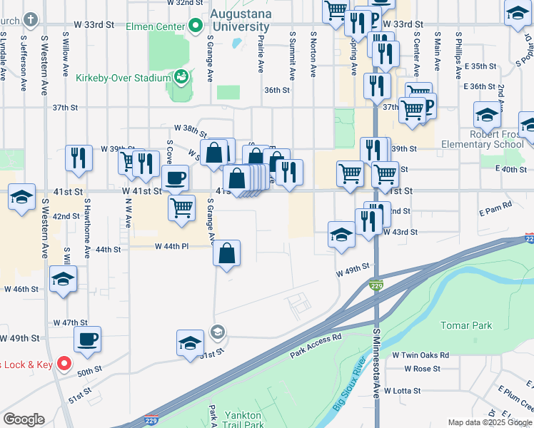 map of restaurants, bars, coffee shops, grocery stores, and more near 1050 West Venture Place in Sioux Falls