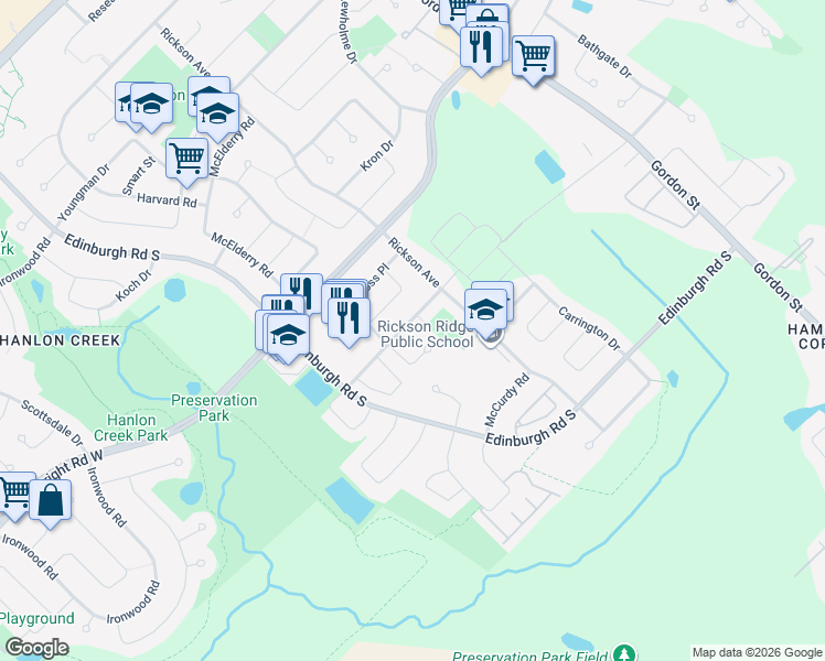 map of restaurants, bars, coffee shops, grocery stores, and more near 28 Rodgers Road in Guelph