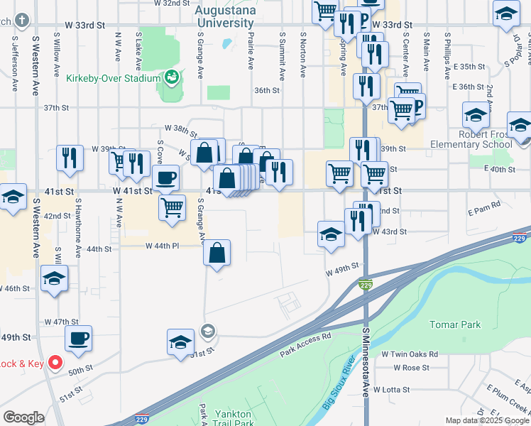 map of restaurants, bars, coffee shops, grocery stores, and more near 1050 West Venture Place in Sioux Falls